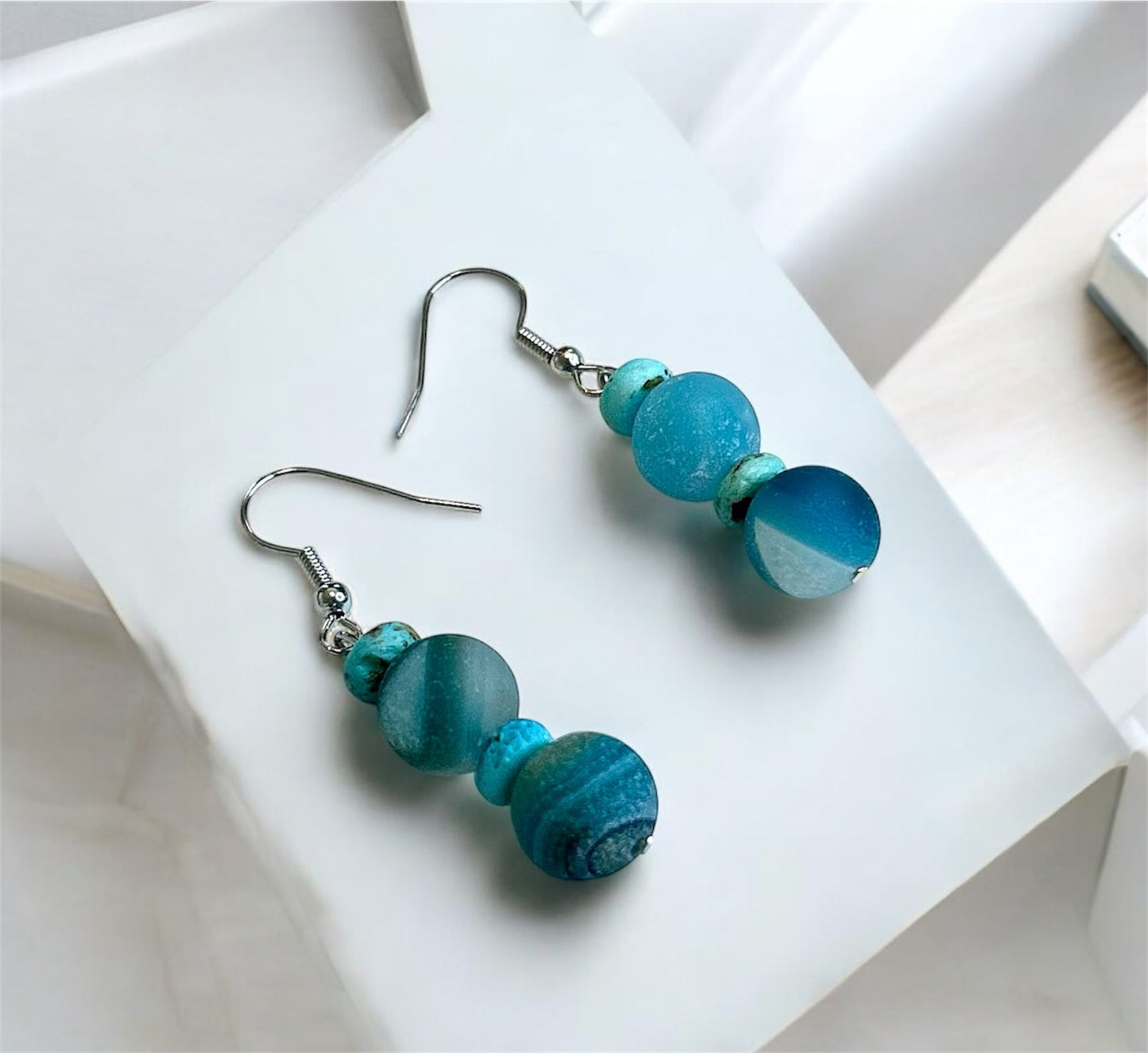 Blue Agate Stone Earrings #78 image 0