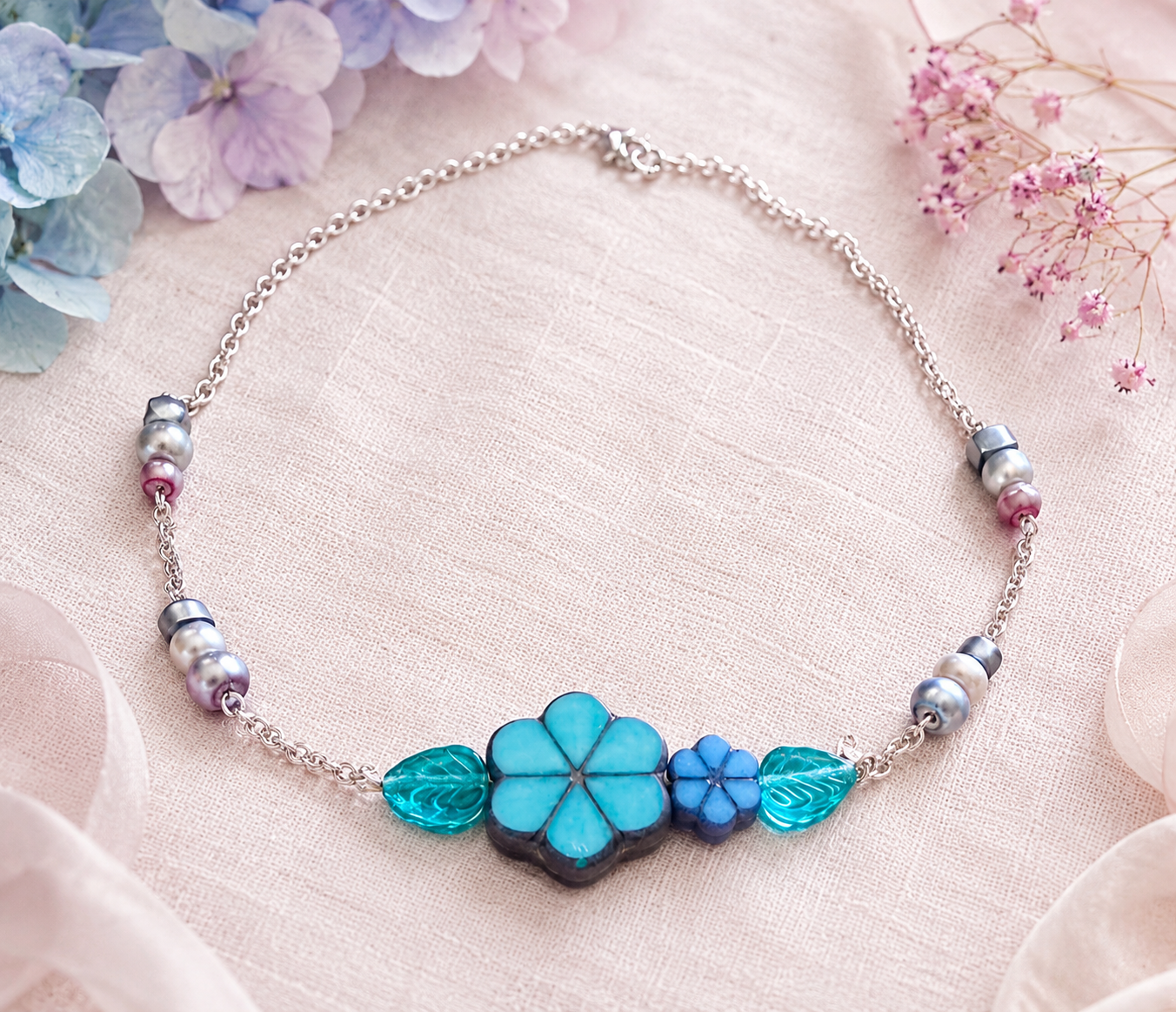 Teal Blossom Necklace
