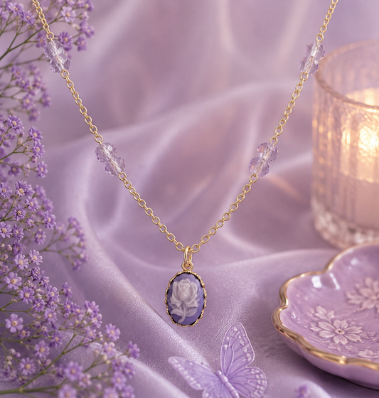 Lavender Rose Cameo Necklace