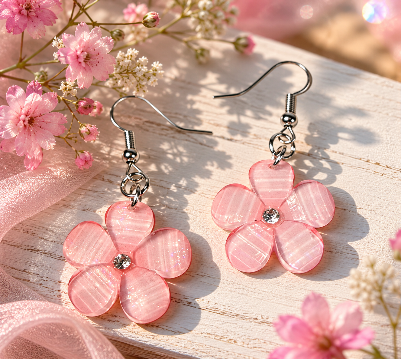 Pink Petals & Sparkle Earrings