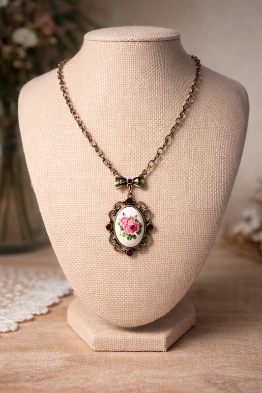 Vintage Rose Cameo Necklace