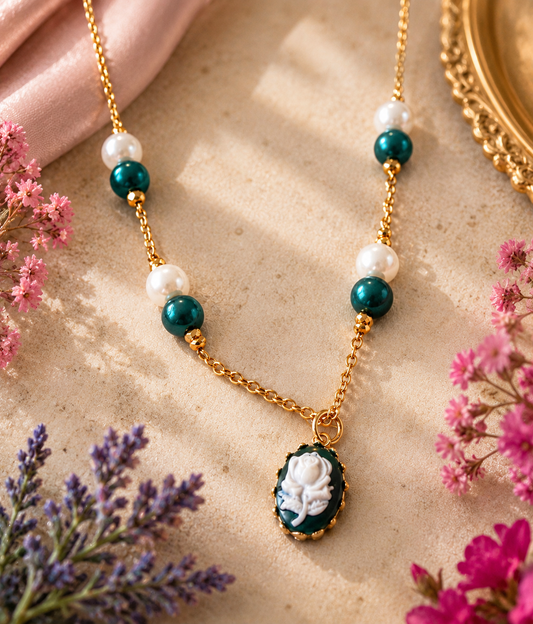 Emerald Bloom Cameo Necklace