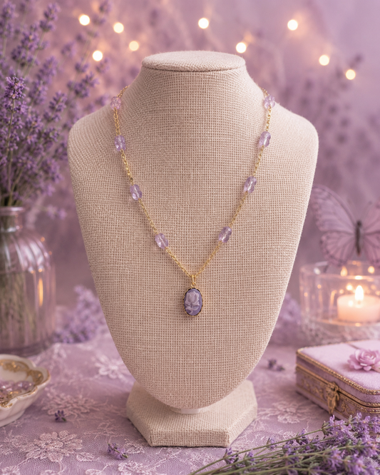 Lavender Rose Cameo Necklace