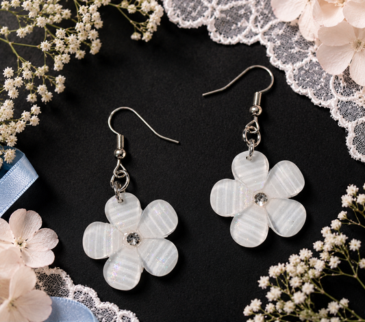 White Petals & Sparkle Earrings
